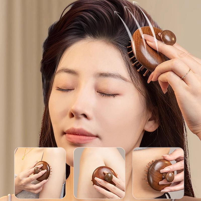 Air Cushion Comb Scalp Therapy Massage Comb Scalp Head Caring Natural Sandalwood Circular Tooth Guasha Scraping Body Massager