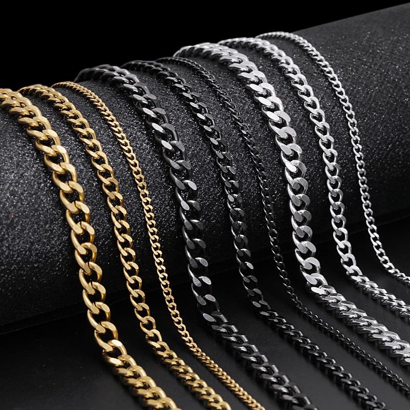 Кубинское звено-цепочка для мужчин и женщин, базовое ожерелье из нержавеющей стали в стиле панк, золото, черный цвет, мужское колье, ювелирные изделия, подарки