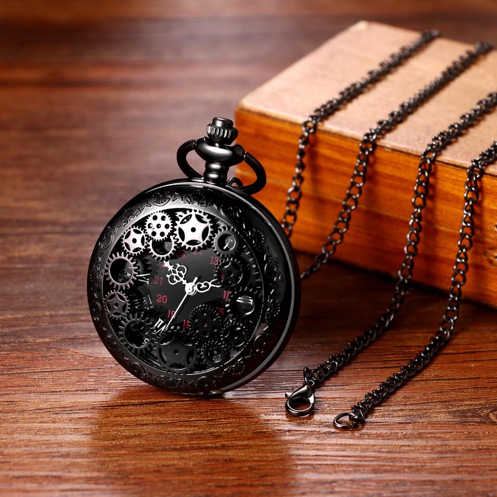 Pocket Watch Gear Skeleton Rome Analog Display Waterproof Pocket Watch Pendant Necklace Chain Birthday Anniversary Christmas Day Present Antique -