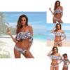 Sexy Off-the-shoulder Bikini With Ruffled Edges And Floral Accents High Quality Polyester Material