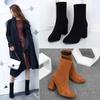 Thick Heel Ankle Boots Black Brown Flock Women Winter Shoes Elegant High Heel Pointed Toe Short Booties Ladies