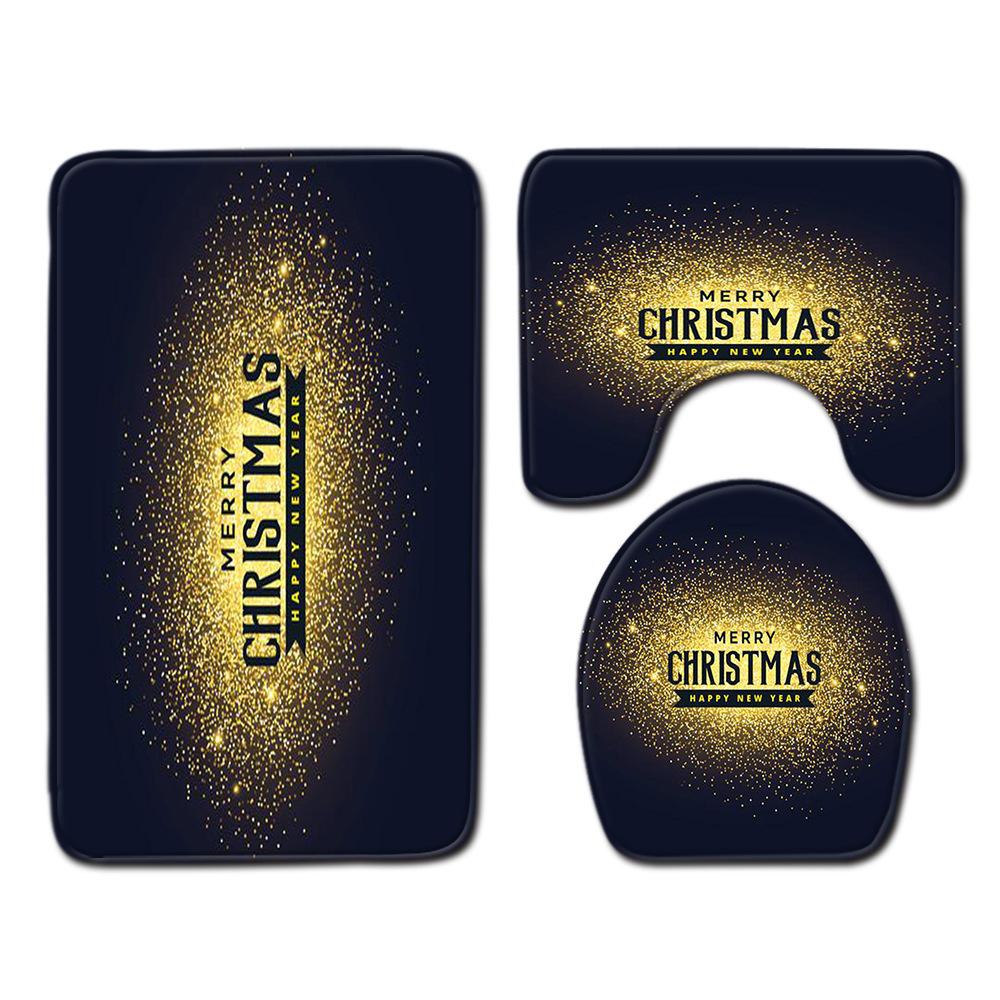 Рождественский коврик для ванной, туалетный трехпредметный набор