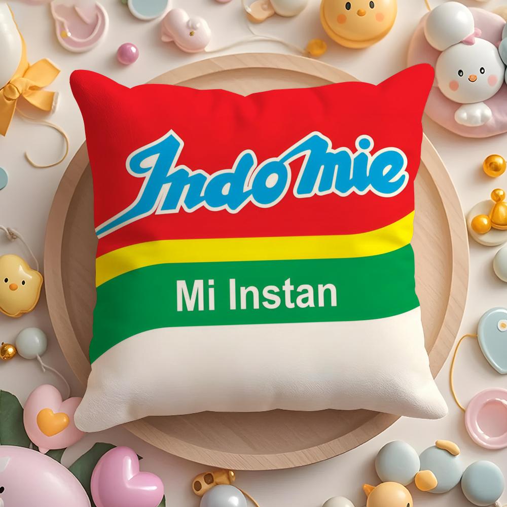 Логотип еды Аниме I-Indomies Наволочка Плюшевая ткань Мягкая Двусторонняя печать Подушка для дивана Стойкость цвета Домашний декор Подарок