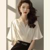 Light Mature High End Acetate Satin Shirt Women Summer White Luxury Elegant Fashion Casual Top