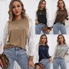 Autumn Winter Women's T-Shirts Hollow Lace Patchwork Long Sleeve Round Neck T-shirt for Women