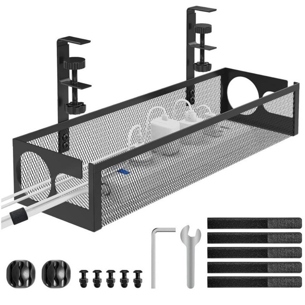 No Drilling Under Desk Wire Management Tray Space Saving Power Strip Cord Holder Office