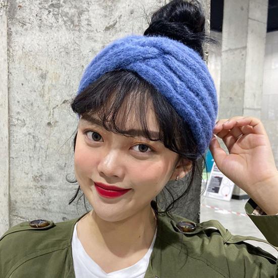 Женская зимняя повязка на голову, однотонная, с декором в виде крученой пряжи, теплая, удобная, для ушей, аксессуар для волос