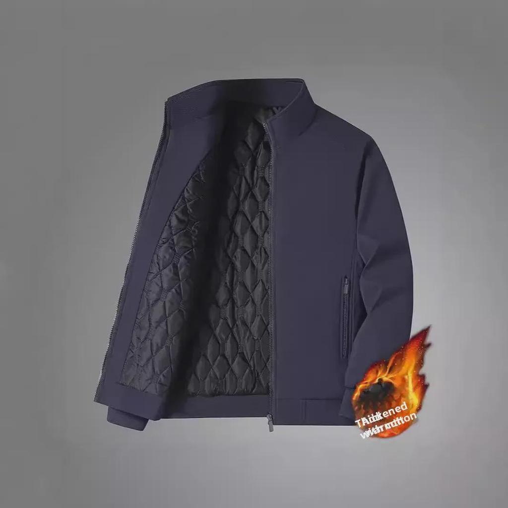 Мужская большая бархатная утолщенная куртка с воротником-стойкой - модное пальто для пап на осень и зиму