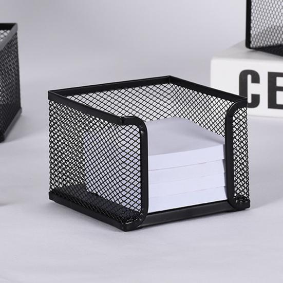 Note Pad Storage Box Fine Mesh Large Capacity Easy Access Black Heavy Duty Metal Desktop Memo Pad Sticky Note Organizer Home Supplies