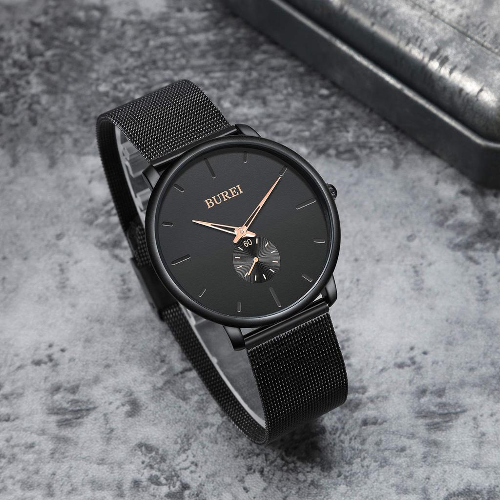 Простые стильные брендовые популярные ультратонкие легкие аналоговые часы деловые водонепроницаемые кварцевые наручные часы 05 [BUREI] мужские мужские