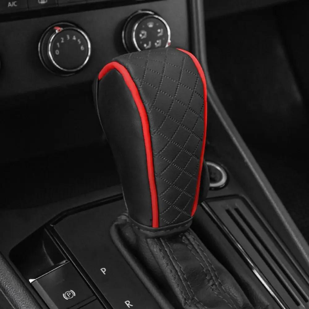 Car Shift Handle Cover PU Leather Non-Slip Wear-resistant Shift Knob Decor Protective Cover Universal Car Interior Accessories