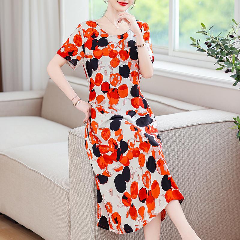 Летнее винтажное платье для женщин, повседневные платья больших размеров с короткими рукавами и поясом, элегантная женская одежда среднего возраста