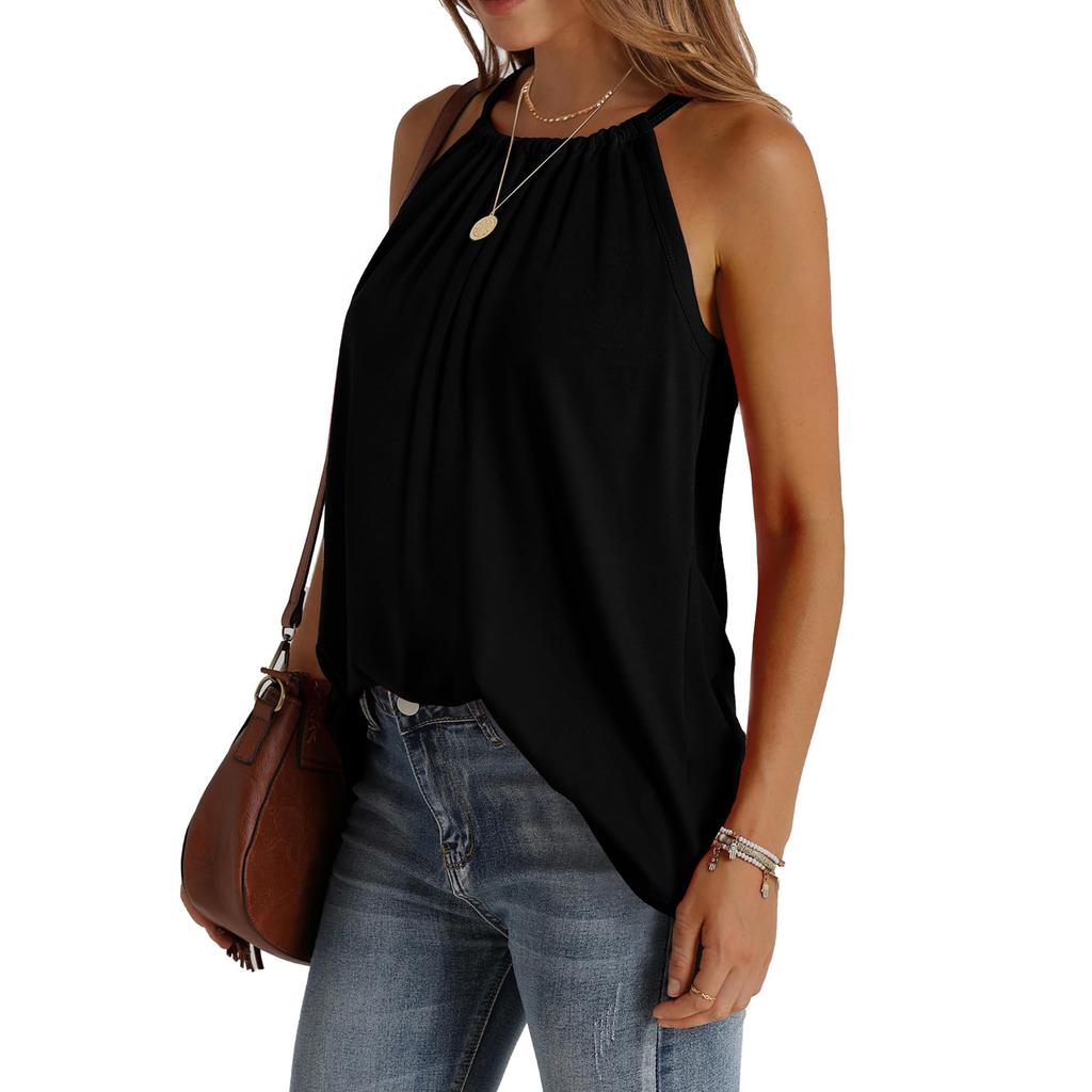 Summer Women's Vest Pleated Solid Color Loose Sleeveless Top Summer Vest Basic Casual Loose