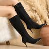 Autumn and Winter New LZD Supply High Heel Leopard Print Pointed Elegant High Women's Boots