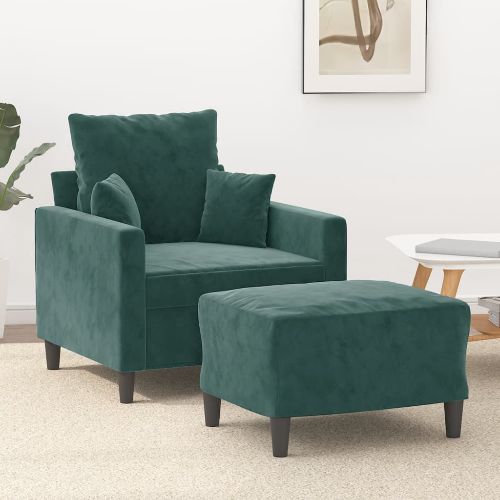 Armchair with Footstool Dark Green 60 cm Velvet