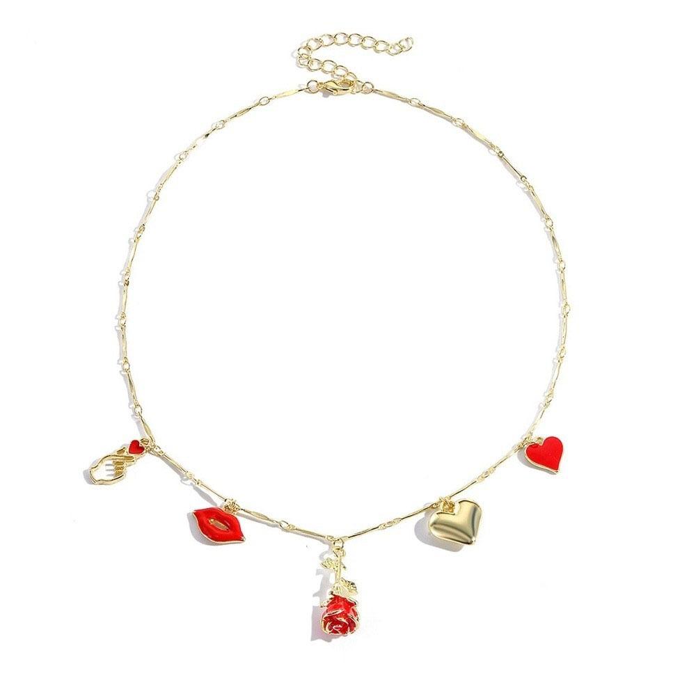 Flower Necklace Earrings Bracelet Zinc Zinc Zinc Alloy Flower Jewelry Rose Necklace  Valentine's Day Gift