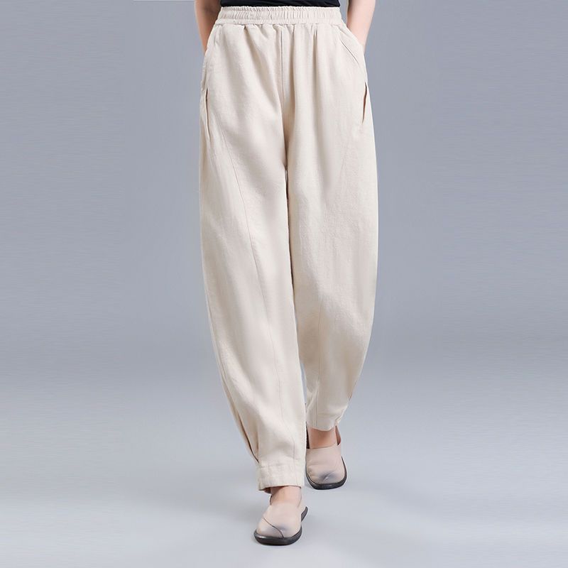 Хлопок льняные драпированные шаровары женские летние винтажные свободные широкие повседневные льняные брюки с высокой талией
