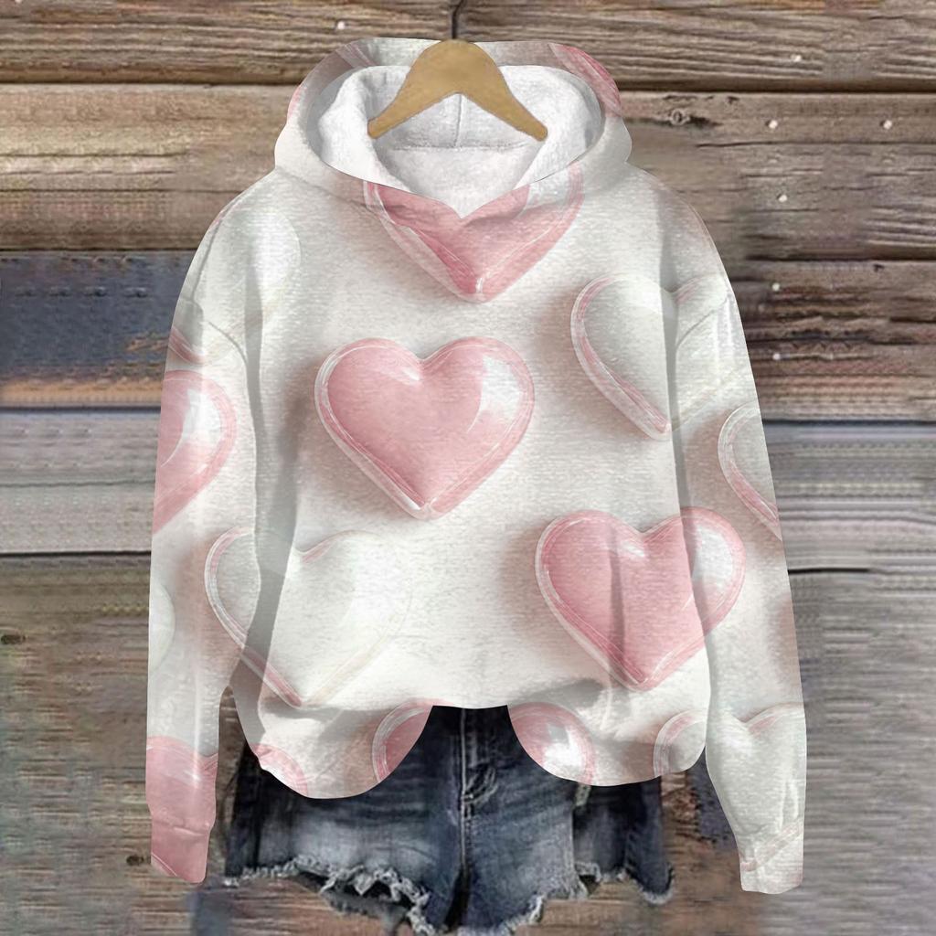 Women's Valentine's Day Printed Plush Warm Casual Jacket Sweater Winter Jacket