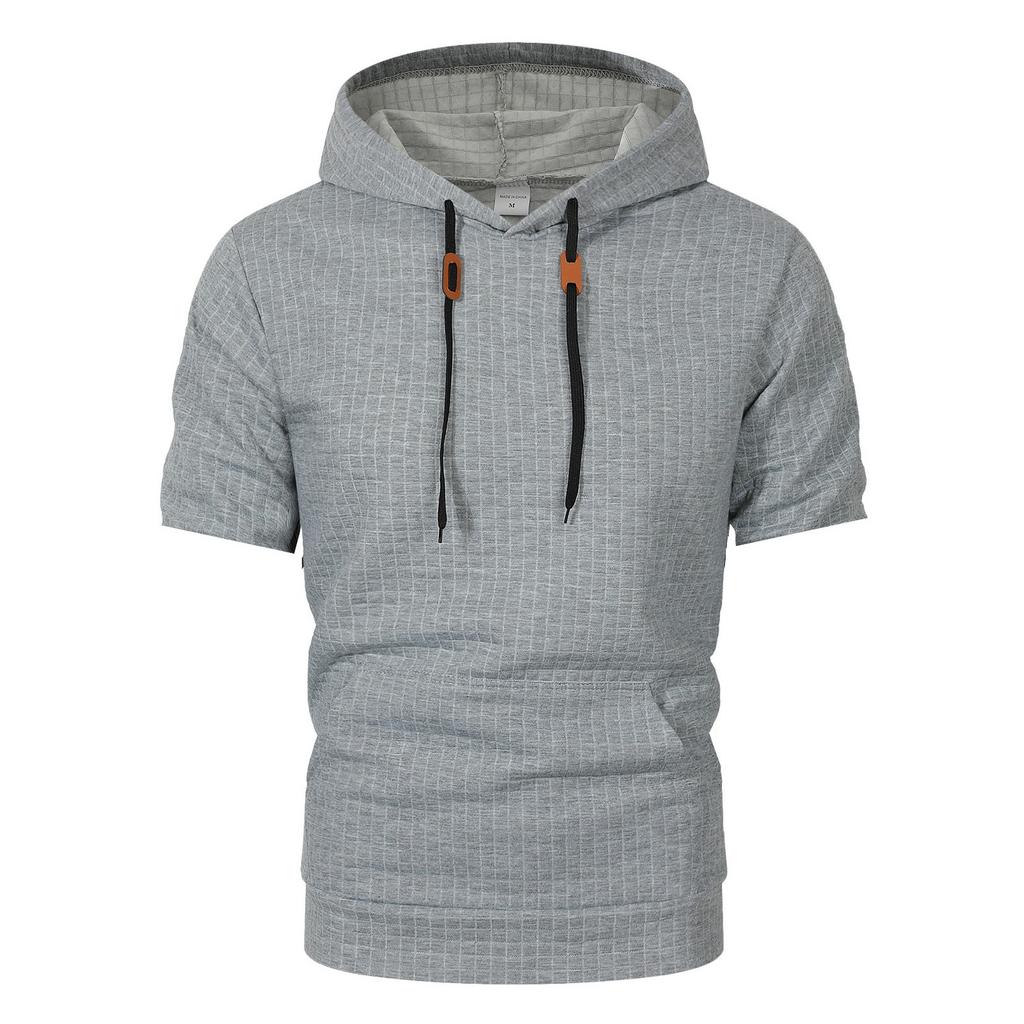 Men's Summer Hooded Short Sleeve T-Shirt Casual Hooded Drawstring T-Shirt