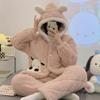 Pajamas Winter Plush Cotton Long-sleeved Hooded Warm Thickened Two-piece Cartoon Home Wear Women's Pajamas Set