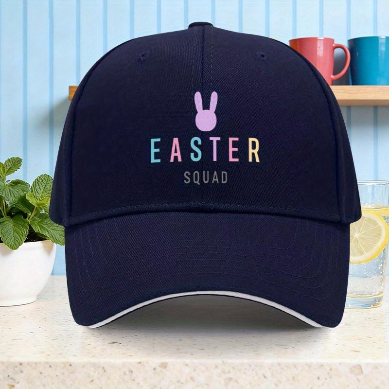 Easter Squad Bunny Graphic Baseball Cap Polyester Casual Sun Hat for Unisex Adults