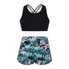 Girls 2 Piece Sport Set U Neck Spaghetti Straps Cropped Top Criss Cross Back Pink Lily Print Shorts Gym Yoga Outfit