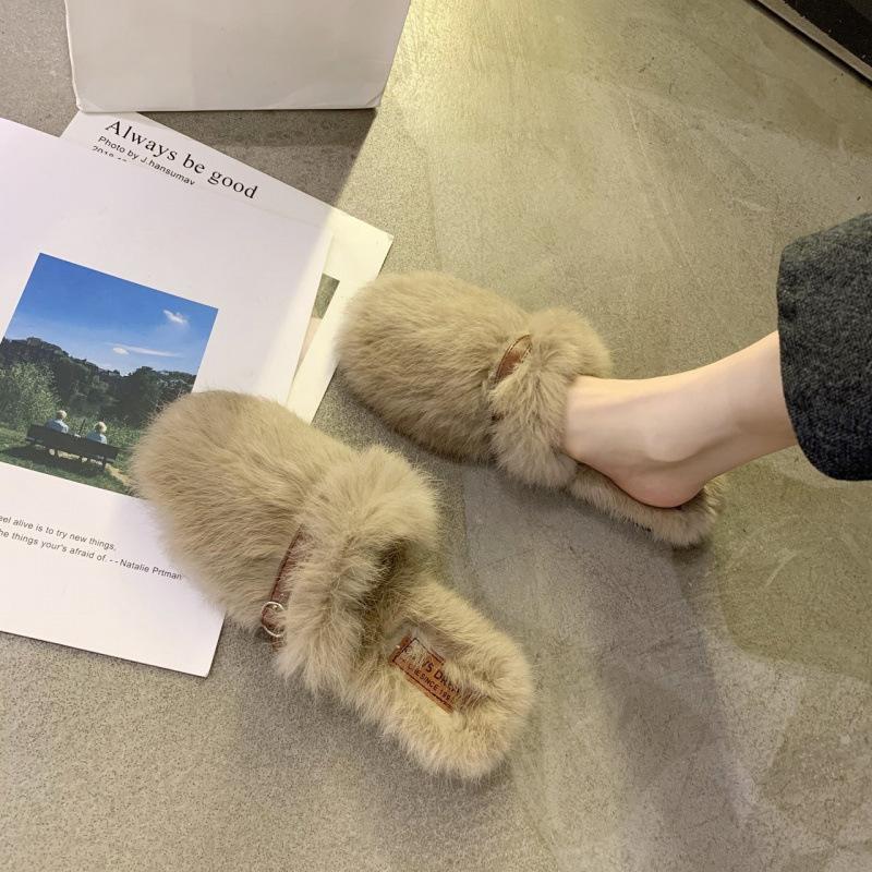 Интернет-знаменитость ленивые мохнатые тапочки сумка голова полутапочки женская обувь 2024 новая трендовая обувь модные универсальные туфли мюли