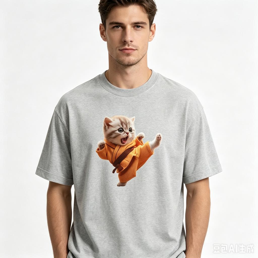 Cotton Unisex Funny Kung Fu Cat Graphic TShirt Cute Martial Arts Cat Print Short Sleeve ONeck Loose Casual Street Tee
