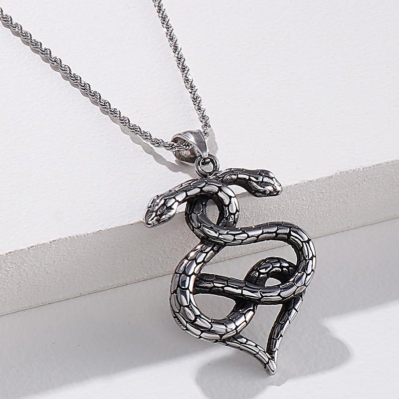 Ретро Винтаж Нержавеющая Сталь Двойная Змея Стиль Заявление Коктейльная Вечеринка Ожерелье с Подвеской для Мужчин с Длинной Витой Цепочкой 60 СМ