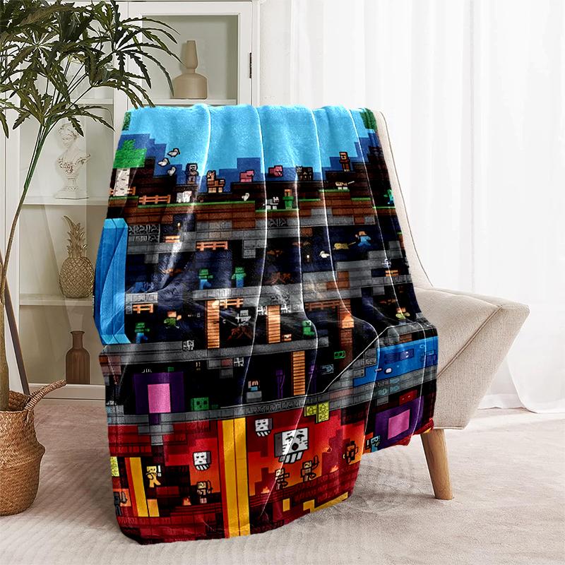 1pc Blanket Minecraft11 Print Design, Lightweight Blanket for Sofa, Bed- Soft &Warm, Gift for All Seasons like Christmas, Halloween