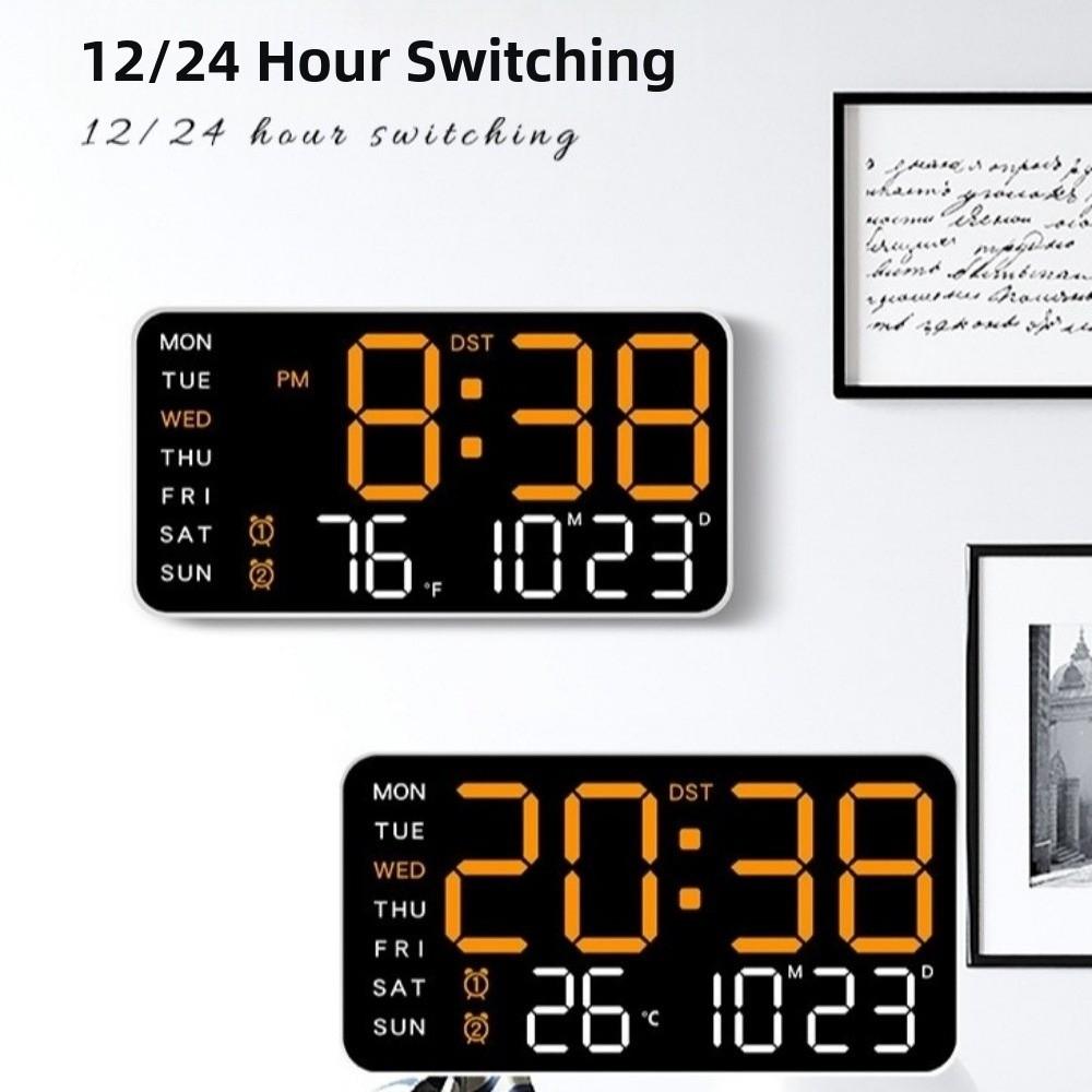 Voice Control Digital Wall Clock Large Display Temperature Display LED Alarm Clock 12/24H Format DST Function