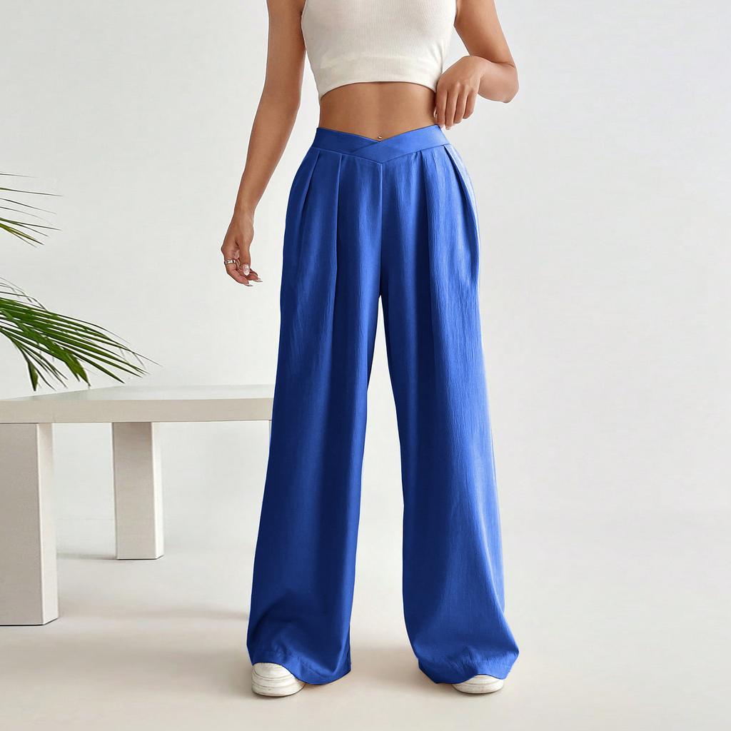 Женские прямые брюки с высокой талией, повседневные однотонные широкие брюки с боковой молнией