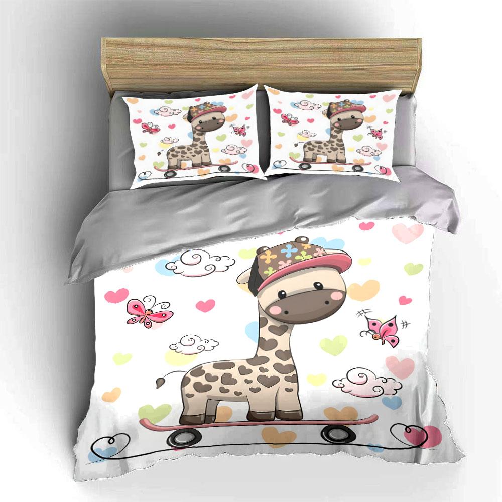 Giraffe on Skateboard Design Bedding Duvet Cover Set (1*Duvet Cover 2*Pillowcases, without duvet insert)