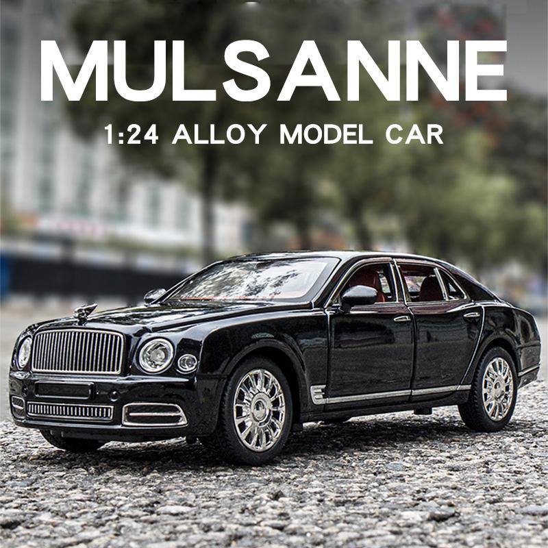 Diecast 1/24 Scale Bentley Mulsanne Alloy Model Car Collection Vehicle Simulation Sound & Light Metal Toy Car Toy for Kids Gift