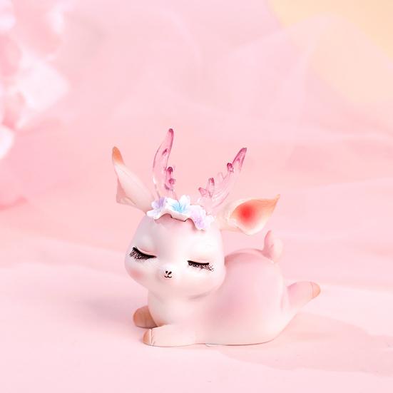 Раскрашенная вручную фигурка оленя, мультяшная смола, интересная 3D скульптура розового оленя для двора
