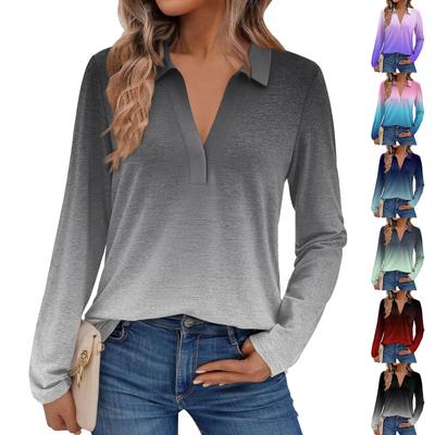 Женская модная рубашка с длинным рукавом, градиентным принтом и воротником-стойкой