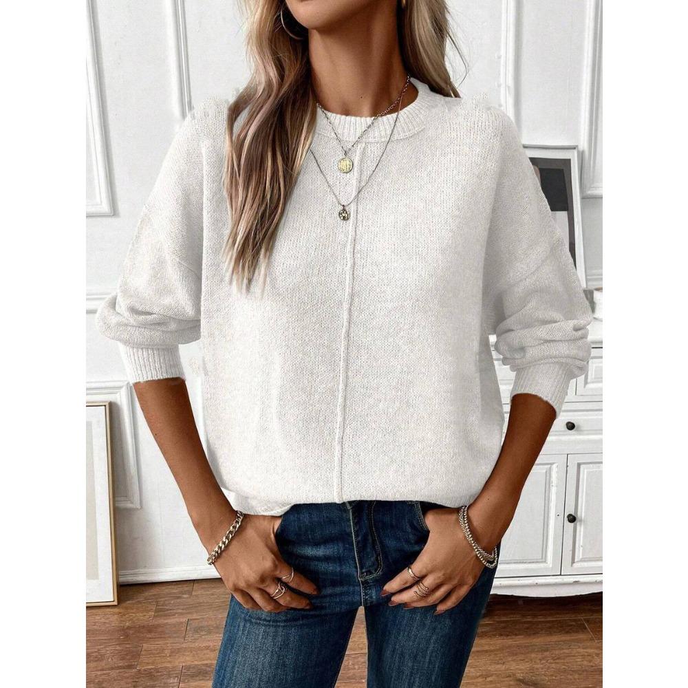 2024 новый осенне-зимний новый популярный свободный модный однотонный вязаный свитер с круглым вырезом