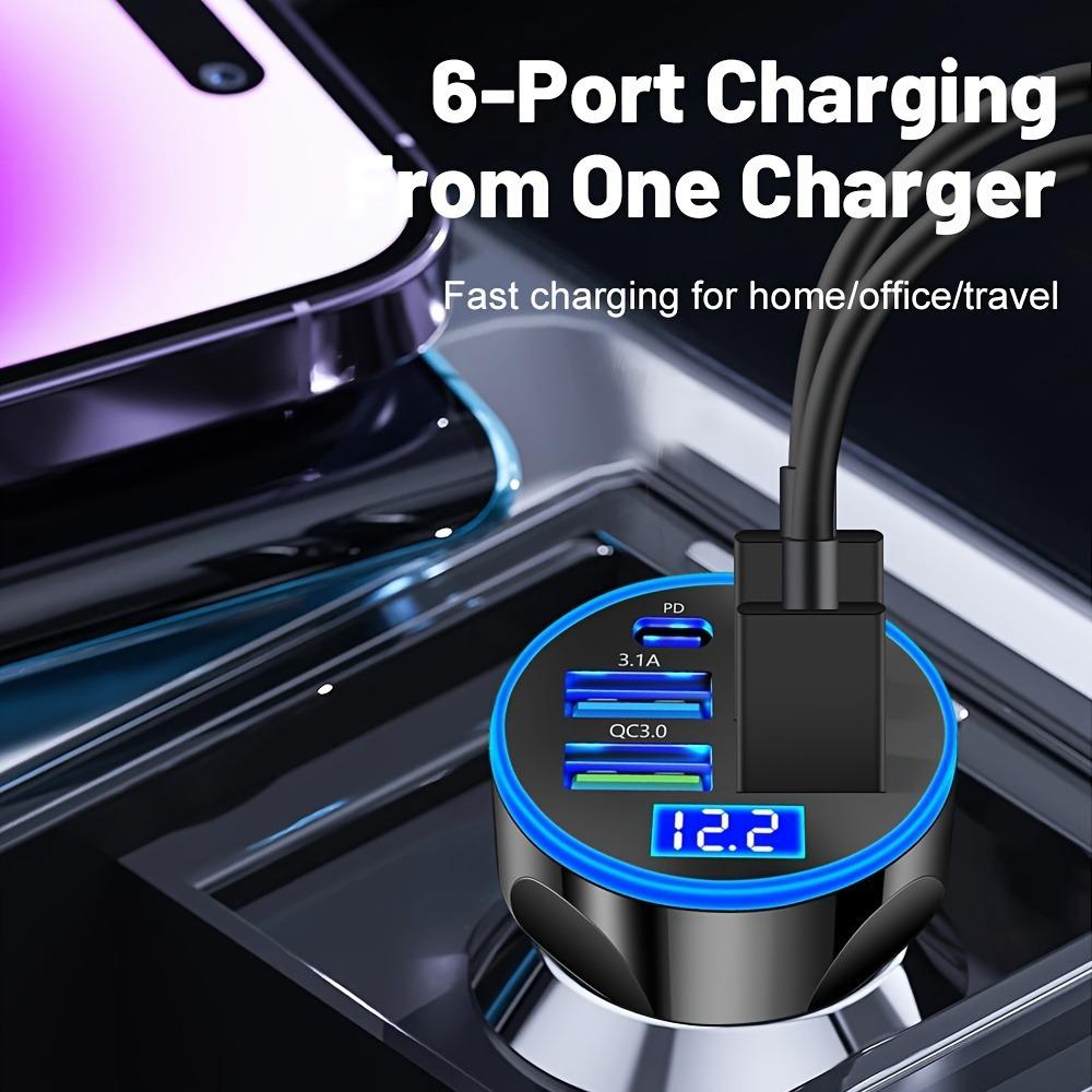 66 Вт 6 портов автомобильное зарядное устройство быстрая зарядка PD QC 3.0 USB C автомобильное зарядное устройство для телефона адаптер типа C в машину для iPhone Samsung Huawei Xiaomi