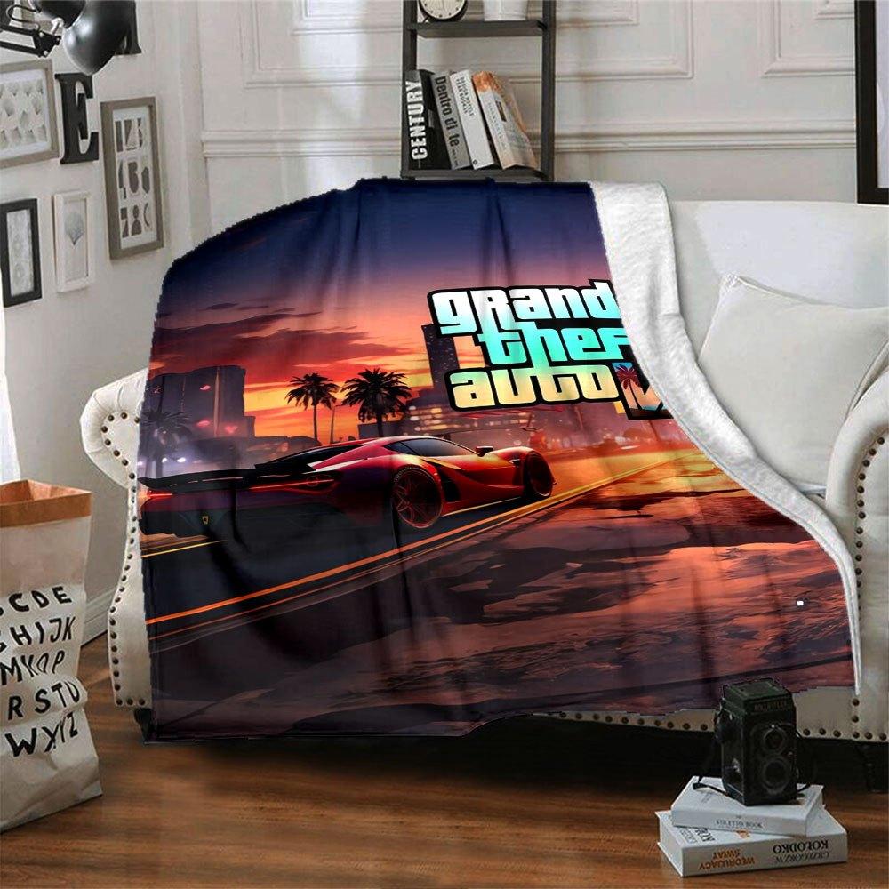 1 шт. Мягкое фланелевое одеяло Grand Theft Auto с дизайнерским принтом. Уютное одеяло для всех сезонов, идеально подходит для дивана, кровати, офиса
