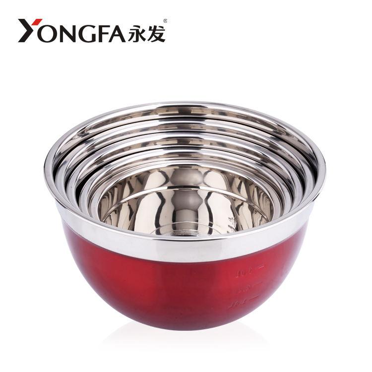 YongFa Top Quality Colorful Stainless Steel Salad Bowl Sets Stackable Deep Food Serving Bowl Mixing Bowl