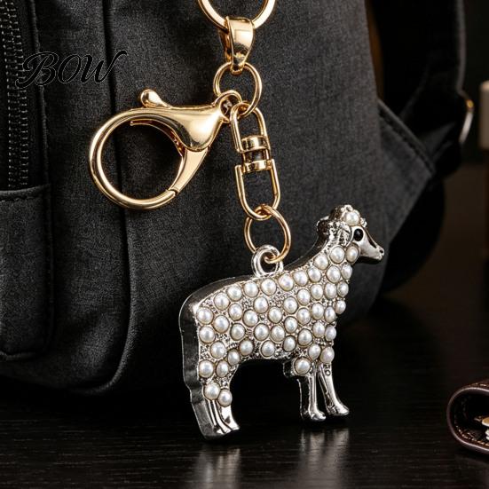Alloy Keychains Faux Pearl Sheep Keychain, Zinc Lamb Car Key Ring Mini Holder, Handbags Backpacks Charm Decorative Accessory for Women Girls