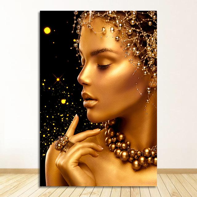 Африканская художественная картина маслом на холсте, плакаты и принты Cuadros, настенная художественная картина для гостиной, черно-золотая женская сексуальная телесная...