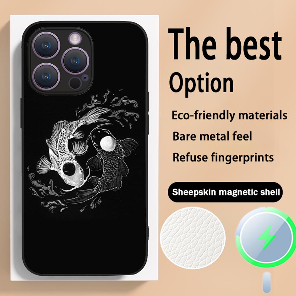 Japanese art text fashion love design Phone Case For iPhone 16 15 14 13 12 11 Plus Pro Max High-end Luxury Magsafe Sheepskin