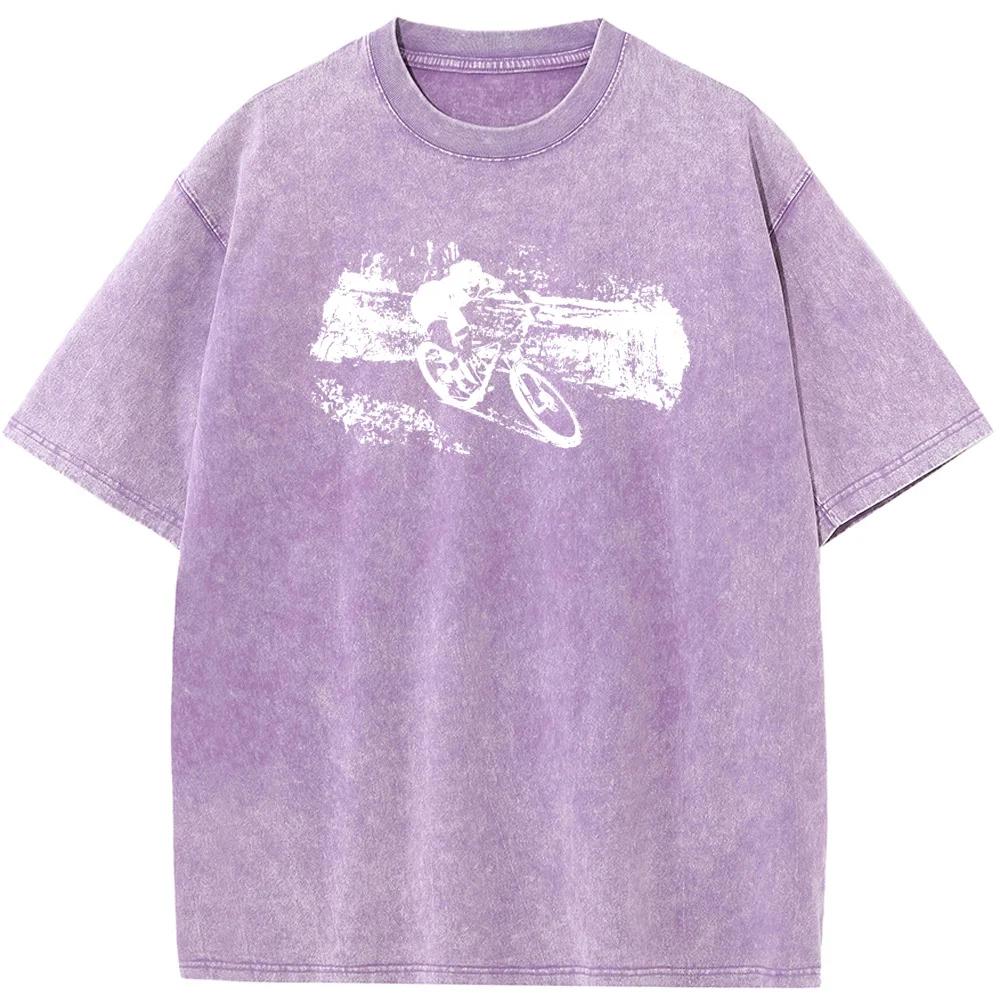 Футболка с принтом «Велосипедная езда», мужская, хлопковая, с круглым вырезом, стираная, новинка, повседневная, свободная, отбеленная футболка, летняя отбеленная футболка
