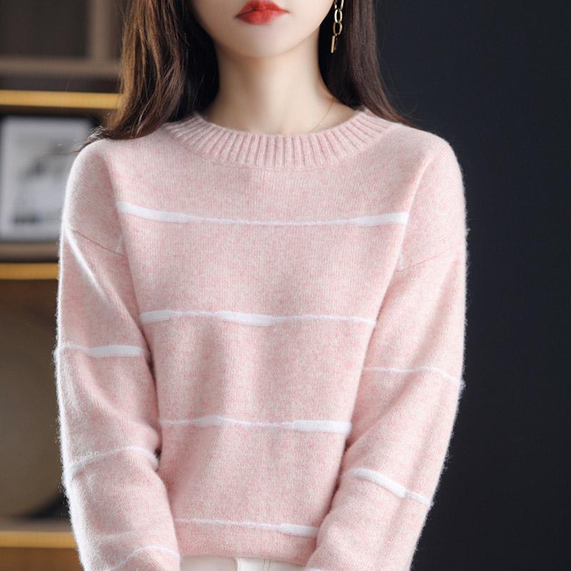 Полосатый свитер с круглым вырезом для женщин, осень и зима, новый свободный темперамент, универсальный базовый трикотажный свитер