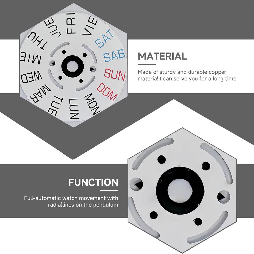 Black/White Date Week Wheel NH35 NH36 Movement Arabic Movement Dial Fits NH35 NH36 Automatic Movement Crown At 3.0 or 3.8 Oclock
