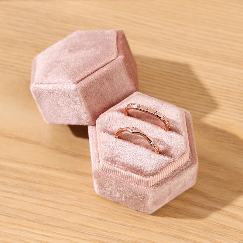 Personalized Velvet Hexagonal Jewelry Ring Box - Dustproof Gift Storage