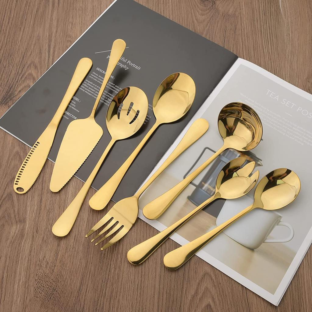 8 шт./компл., серебряный набор посуды из нержавеющей стали, ложка для супа, сервисная ложка, вилка для салата, торт, лопаточка, нож для масла, кухонная домашняя посуда