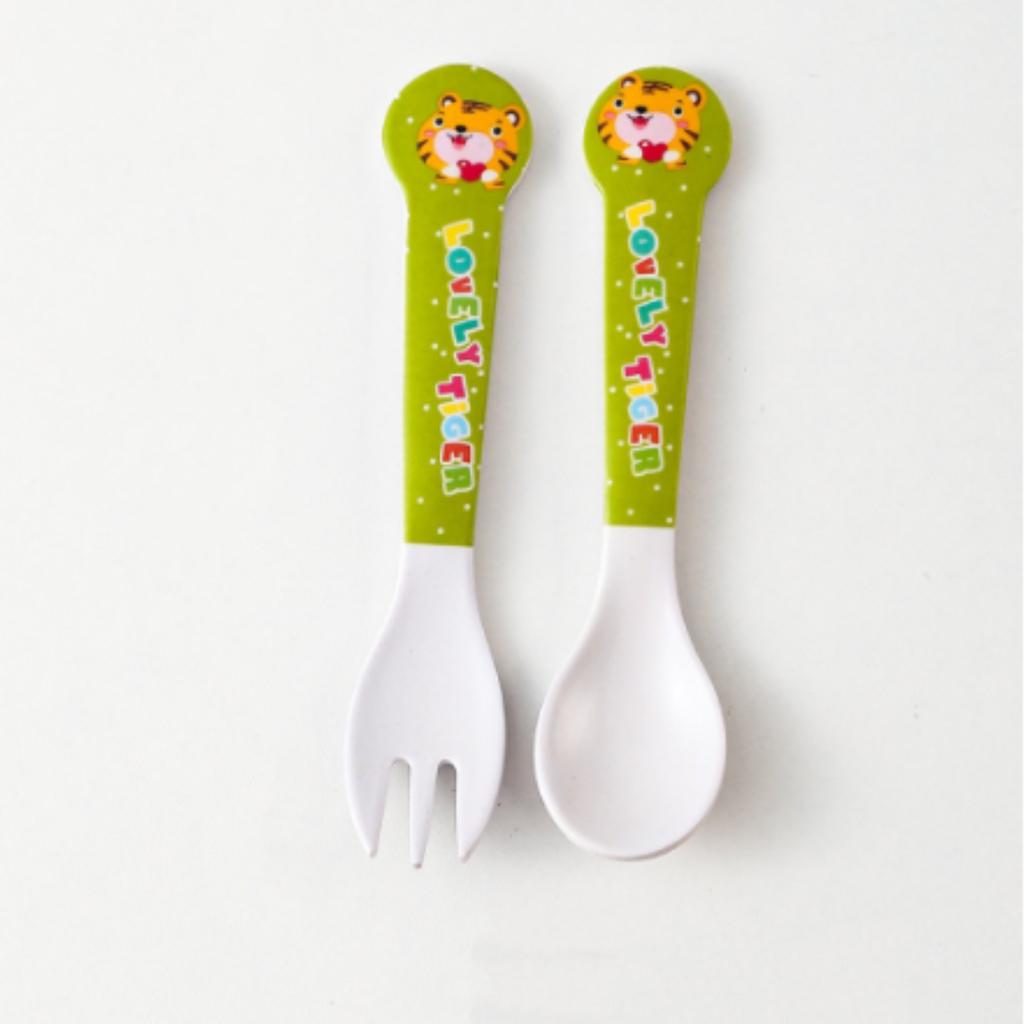 Bamboo fiber baby home learning to eat training rice spoon cute cartoon spoon fork cutlery set