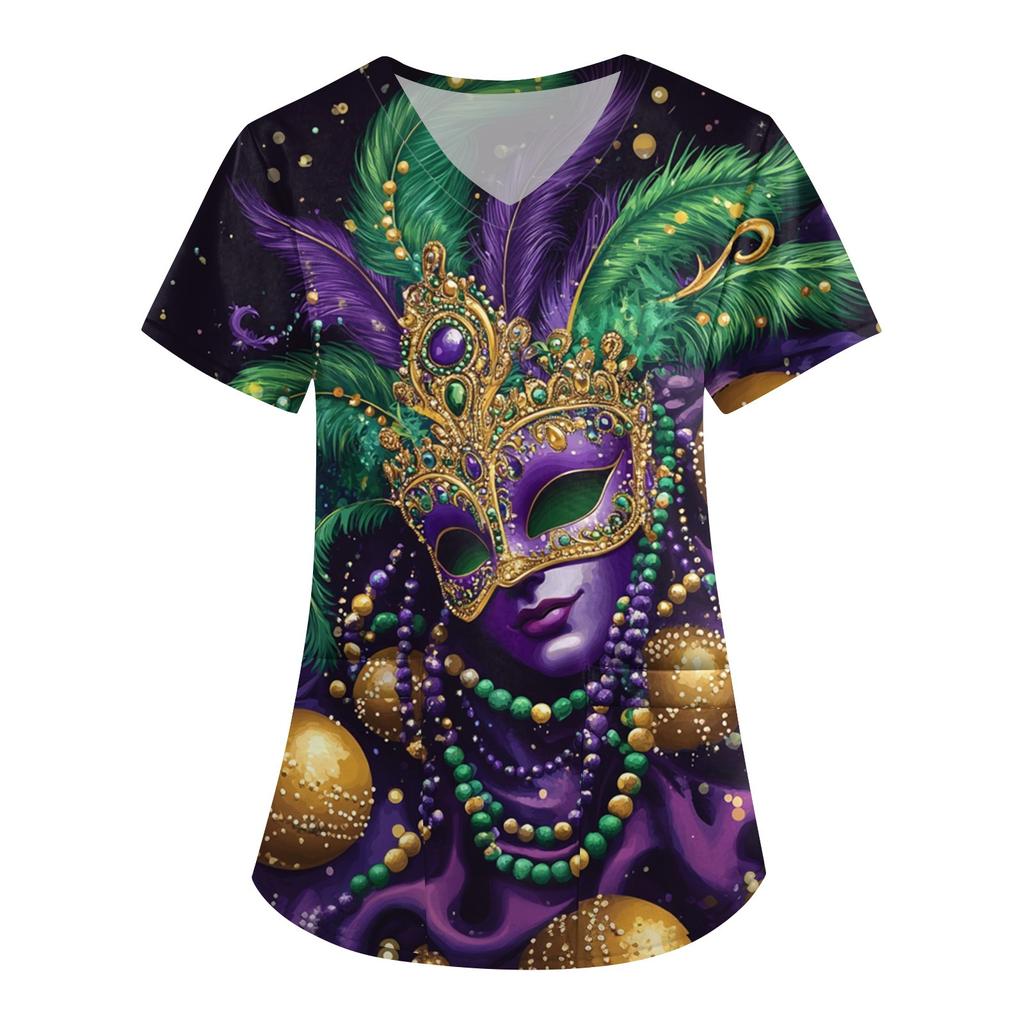 Women's V Neck Fashion Casual Carnival Printed Tops Dry-nurse Top